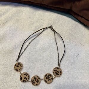 Leopard Print Disc Statement Necklace - Brown